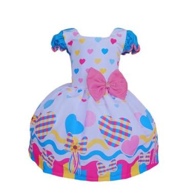 Imagem de Vestido Luxo Temático Infantil Festa Junina Coração Branco - Genérica,