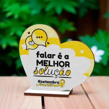 Imagem de 15 Lembrancinhas Setembro Amarelo Coração em MDF - Deliparts, FALAR É 