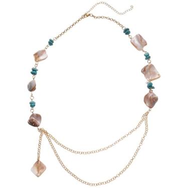 Imagem de Kokoma Colar longo de concha boêmia, para mulheres, pingente de concha quadrada, gargantilha e corrente de elos para festas de verão na praia e férias