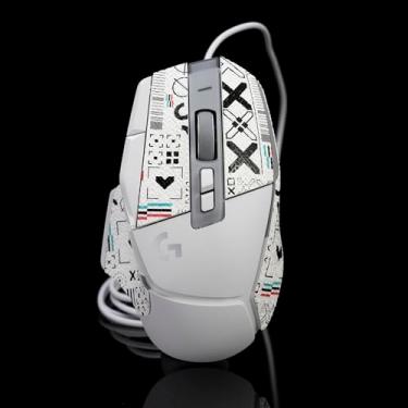 Imagem de Hokeyio Fita aderente para Logitech G502X Lightspeed Plus - antiderrapante, controle aprimorado, resistência ao suor, melhora a aderência FPS Gaming e a proteção do mouse [pré-corte] Printsteam branco