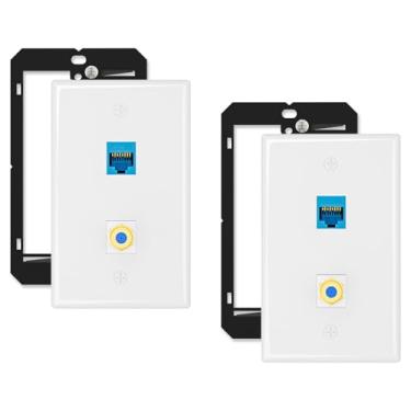 Imagem de Iwillink Placa de parede Ethernet, placa de parede CAT6A e tomada de tomada, placas de parede RJ45 com suporte de montagem de baixa tensão de grupo único (2 portas coaxiais)