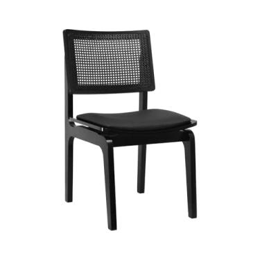 Imagem de Cadeira Gus Madeira Maciça Encosto Telinha - Preto - Assento Estofado Corano Preto