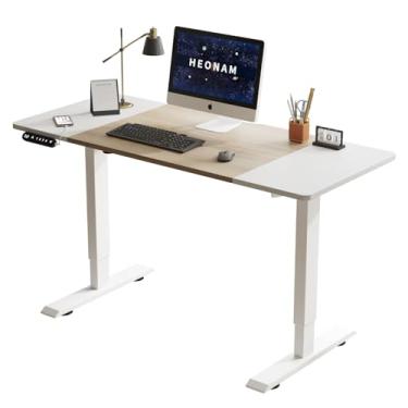 Imagem de HEONAM Mesa de computador de 139 cm com tomadas elétricas e portas USB, grande mesa de escritório para escritório em casa, mesa de escrita moderna com moldura resistente