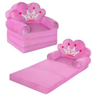 Imagem de MOONBEEKI Sofá infantil dobrável, cadeira de princesa dobrável para crianças de 1 a 3 anos, sofá-cama para crianças, cadeira dobrável para quarto (roxo)
