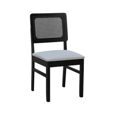 Imagem de Cadeira Lyon Madeira Maciça Encosto Telinha - Preto - Assento Estofado Linho Bege Mescla Impermeável