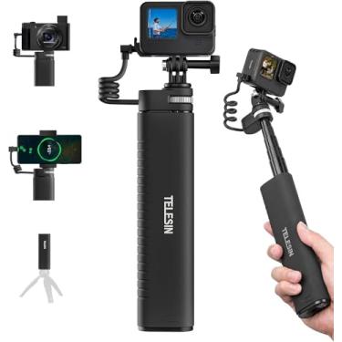 Imagem de TELESIN Power Grip - Vara selfie de 35,4 polegadas para telemóvel GoPro, câmara sem espelho, impermeável, grande capacidade, cabo de extensão com tampa de bateria, para Go Pro Insta360 DJI Action