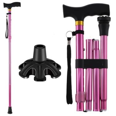Imagem de LIXIANG Bengala de caminhada para mulheres para equilíbrio de estabilidade bengala dobrável dobrável para homens, resistente, dobrável, elegante, decorativa, rosa puro