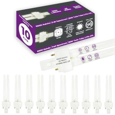 Imagem de GoodBulb Lâmpadas CFL de 26 watts 2 pinos base G24D-3 6500K espectro completo 26W alto rendimento 1800 lúmens tubo duplo lâmpadas fluorescentes compactas plug-in pacote com 10