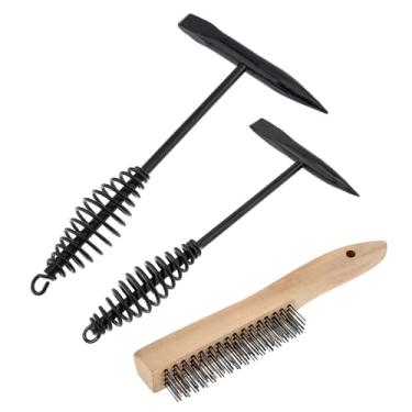 Imagem de Omninmo 3 peças de martelo de soldagem com alça de mola helicoidal e escova de arame, cone e cinzel vertical (martelo de lascar de 26,7 cm + 28,5 cm com 1 escova de arame de 25,4 cm)