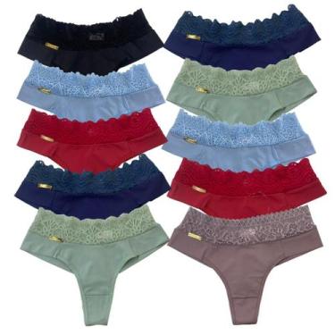 Imagem de Kit 10 Calcinha Renda Conforto Alta Qualidade em Microfibra Lingerie M