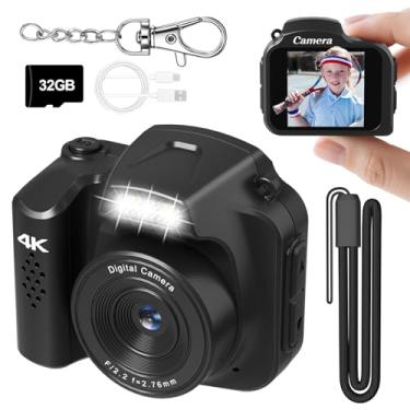 Imagem de Mini chaveiro câmera digital vintage 4K 64MP, câmera de vídeo nostalgia retrô de bolso com luz LED e cartão micro SD de 32G, adequada para adolescentes, adultos, crianças e iniciantes em fotografia