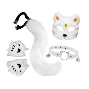 Imagem de Vaveren Conjunto de máscara e cauda de gato e, acessórios para fantasias de festa de Halloween, Ouro Branco