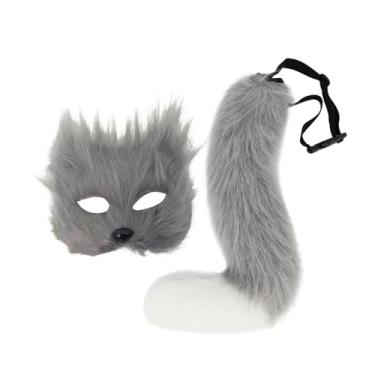 Imagem de MotiveTech Máscara peluda e cauda acessórios de fantasia engraçados para dramatização de Páscoa, Cinza