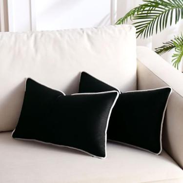Imagem de Capas de almofada pretas de veludo, capa de almofada lombar, capas de almofada modernas, 30,5 x 50,8 cm, conjunto de 2 almofadas decorativas para cama, sofá, almofadas não incluídas