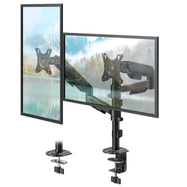 Imagem de PUTORSEN Suporte de monitor duplo para telas de 17 a 32 polegadas, comporta até 9 kg, rotação giratória de inclinação ajustável de movimento total, suporte de mesa com braçadeira C e ilhós, VESA 75