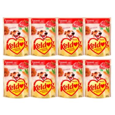 Imagem de Kit 8 Ração Úmida para Cachorro Keldog Sabor Carne com Ervilha e Cenou