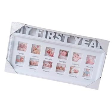 Imagem de IEUDNS Moldura para fotos do primeiro ano, moldura para lembranças de bebê, colagem, exibição de fotos de bebês, álbum de mesa de parede para novos pais e, Branco