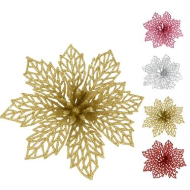 Imagem de Kit C/ 6 Flores Dourado Enfeite Árvore De Natal Decoração Natalina Luxo