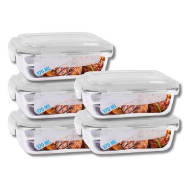 Imagem de Kit 5 Potes De Vidro Marmita Com Tampa Hermético 370ml Oferta - PRATIC