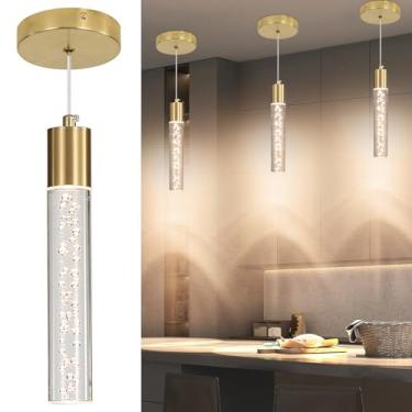 Imagem de Daoseolo Luminária suspensa moderna ilha de cozinha, luminária pendente de LED dourado, acrílico bolha, 3 temperaturas de cor, mini lustre de teto para sala de jantar, quarto, entrada de entrada, café