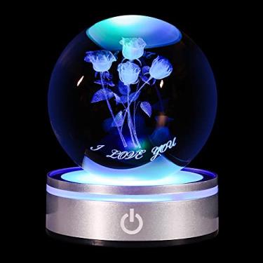 Imagem de pinyan Bola de cristal rosa 3D com base de luz colorida de LED, presentes exclusivos para ela para aniversário dos namorados, casamento, presente de aniversário romântico com namorada, esposa, mãe