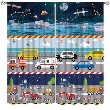 Imagem de Cortinas infantis para caminhões de construção, colorido, carro, trator, escavadeira, veículos de transporte, avião, desenho animado, janelas, tratamentos para meninos, sala de estar, quarto, 106,7 x