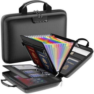 Imagem de Organizador de arquivos à prova de fogo com fechadura, estojo rígido à prova de fogo, caixa de documentos à prova de fogo com 13 bolsos coloridos, pasta de arquivo sanfonada, organizador de documentos