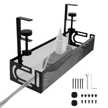 Imagem de LCZNXJJY Bandeja de gerenciamento de cabos sob a mesa, suporte de cabos sem broca com suporte de braçadeira, bandeja de gerenciamento de fio de malha de 38 cm, organizador de cabos e fios sob a mesa