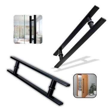 Imagem de Puxador Preto Porta Madeira Aço Inox - 60Cm Barra Chata Reto