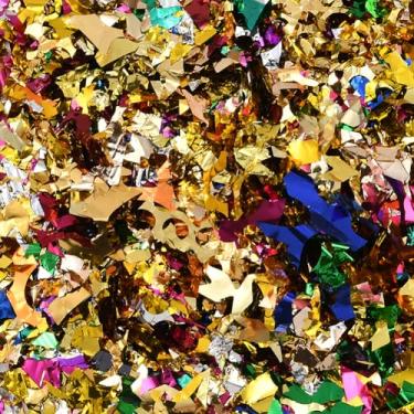 Imagem de SUNNYCLUE Confetes metálicos de 200 g de papel de confete de papel colorido aluminizado formas mistas celebrações brilhantes espalháveis de lantejoulas douradas para festas de casamento, aniversário