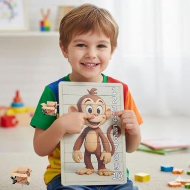 Imagem de Brinquedo Pedagógico Educativo Em Madeira Quebra Cabeça Infantil Animais + Números (Urso 1 A 10)