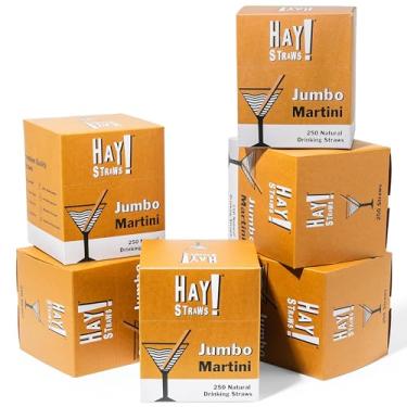 Imagem de HAY! Straws Canudos de haste de palheta jumbo | Martini 15 cm | 1500 ct. | Diâmetro largo de 6,5 a 8,5 cm | Compostável 100% à base de plantas, certificado | Ótimo para coquetéis congelados e
