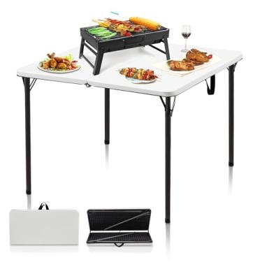 Imagem de Mesa de acampamento de 86 cm, mesa de cartão quadrada portátil com pernas dobráveis e alça de transporte, mesas de plástico para cozinhar ao ar livre, acampamento, piquenique, escritório, festa