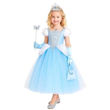 Imagem de CQDY Vestido de princesa Cinderela para meninas, azul, manga bufante, roupa para festa de Halloween, Natal, Cinderela 01, 3 Anos