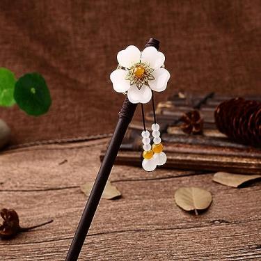 Imagem de Grampos de cabelo de flores palitos de cabelo vintage de madeira chinesa pinos para mulheres ornamentos de cabelo joias de cabeça