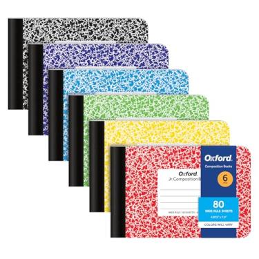Imagem de Oxford Mini cadernos de composição, pacote com 6, as cores da capa variam, papel pautado largo, diários escolares de 12 x 19 cm, capas de cores sortidas, 80 folhas por livro (63779)