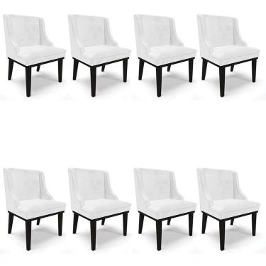 Imagem de Kit 8 Cadeiras Estofadas Base Fixa de Madeira Preto Lia Sintético Premium Branco - Ibiza