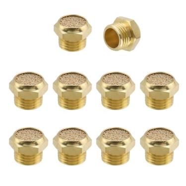 Imagem de Wealrit Silenciador de escape pneumático de 10 peças, silenciador de ar de cobre sextavado de rosca macho de 1/10.2 cm, filtro de silenciador industrial de 1,3 cm, encaixe de linha de ar para sistemas