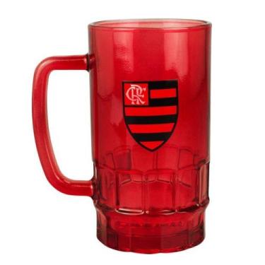 Imagem de Caneca Vidro Vermelho Transparente 550ml Flamengo - Mileno