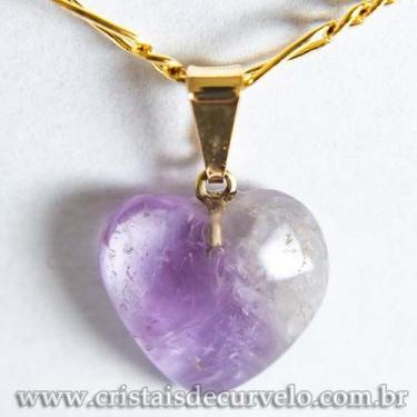 Imagem de 10 Pingentes Mini Coração de Ametista Natural com Pino Dourado - Ataca