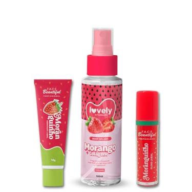 Imagem de Kit Body splash Morango Lovely Hidratante Labial Morango Gloss de Morango Face Beautiful