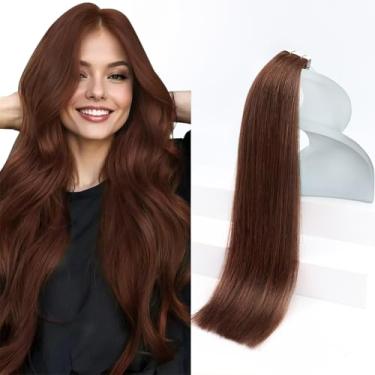 Imagem de Sunny Hair Extensões de cabelo humano real com fita adesiva invisível Remy extensões de cabelo para mulheres castanho avermelhado 40,6 cm 20 peças 50G