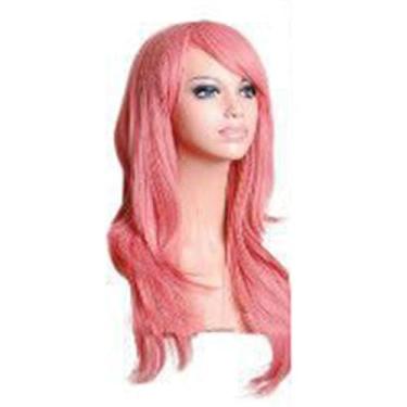 Imagem de Grcfumo Peruca, mulheres meninas cabelo longo encaracolado fibra teimosa de calor, cosplay peruca longa encaracolada ondulada mulheres meninas calor teimoso moda halloween cosplay (Rosa)