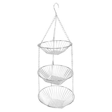 Imagem de Cesta de frutas suspensa de cozinha de 3 camadas Cesta de armazenamento de fio de ferro durável para organizador de economia de espaço interno e externo 31,5 polegadas