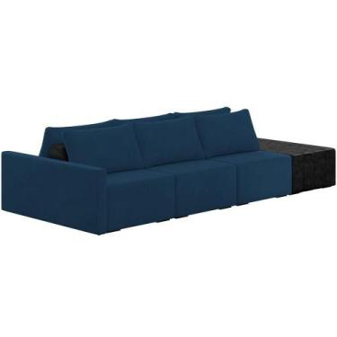 Imagem de Sofá Ilha Modular Para Sala 312cm Com Puff Dublin K01 Veludo Azul Mari