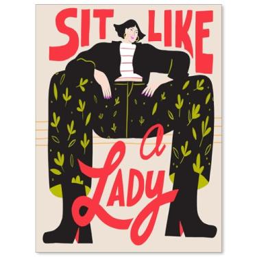 Imagem de Arte de parede feminista funky vintage moderno igualdade direitos pôster moderno feminino sentado como uma senhora impressões para sala de estar dormitório quarto decoração de parede 20 x 25 cm sem