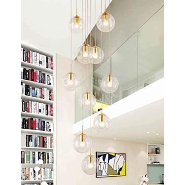 Imagem de Lustre moderno minimalista em espiral de bola de vidro para sala de estar com teto alto, 10 luzes, luminária pendente para hotel, villa, restaurante, 55x200cm