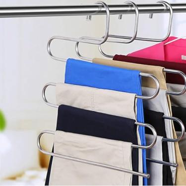 Imagem de KIt 3 Cabide Metálico em S 5 Divisórias Para Calça Saia e Bermuda