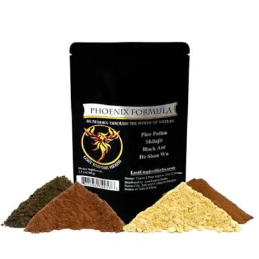 Imagem de Fórmula de rejuvenescimento Phoenix - Mistura energética Lost Empire Herbs de 4 principais ervas naturais pólen de pinheiro, He Shou Wu, formiga e Shilajit (100 g em pó)