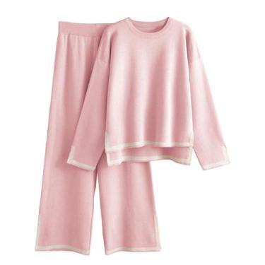 Imagem de Suéter de malha feminino Outfit Tanming, 2 peças, calças largas